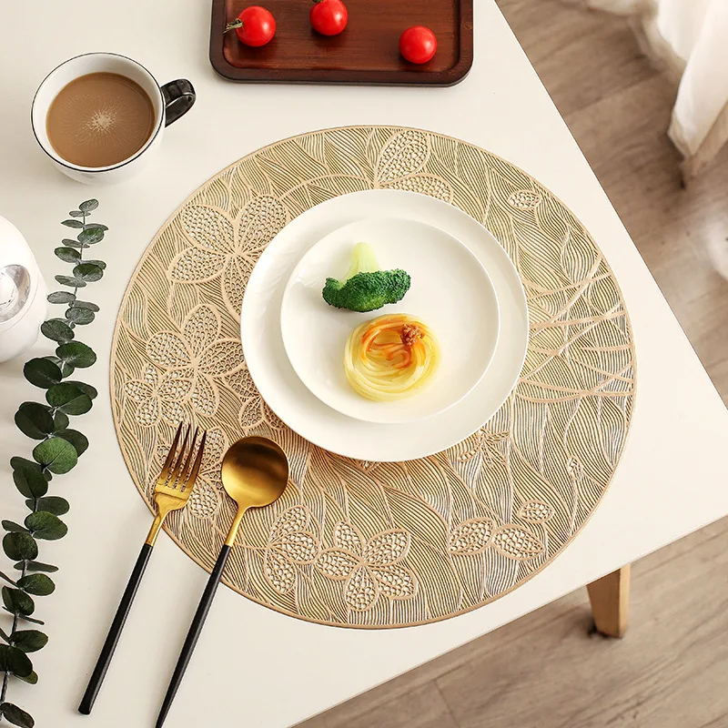مفرغة مستديرة ديكور الذهب طاولة طعام حصيرة 38 سنتيمتر بولي كلوريد الفينيل زينت مفارش طاولة فردية لتزيين فندق المنزل #2