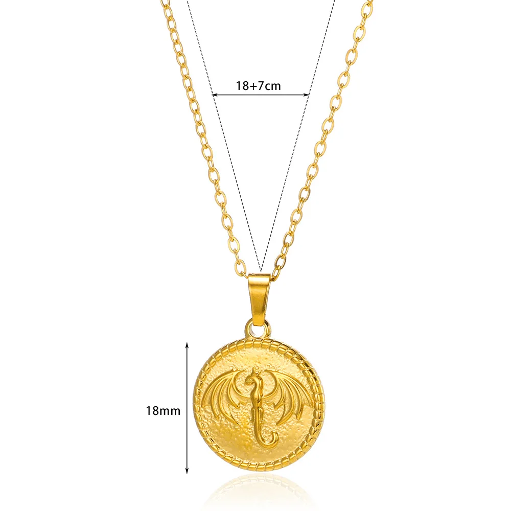 Aço inoxidável Dragão Pingente Colares para Mulheres e Homens, 18K Gold Color Circle, Mascote Ornamentos, Lucky Symbol, Jewelry Gift