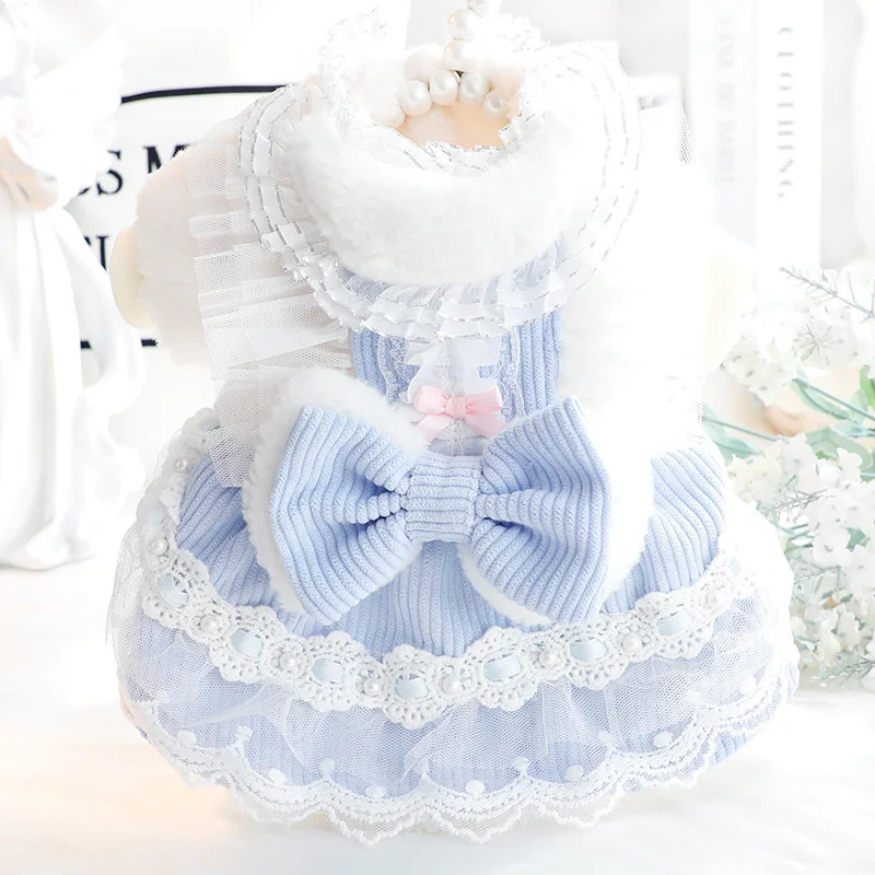 

Puppy Clothes Winter Dog Dress Thick Warm Pet Clothing Lace Dresses Chihuahua Poodle Yorkshire Pomeranian Shih Tzu Dog Costume