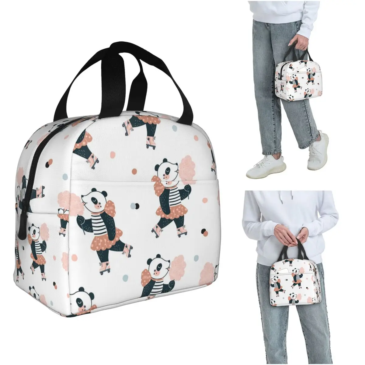 Cute Panda Wear Skirt Insulated Lunch Bag for Women Kids Portable Food Boxes Thermal Lunch Box Tote