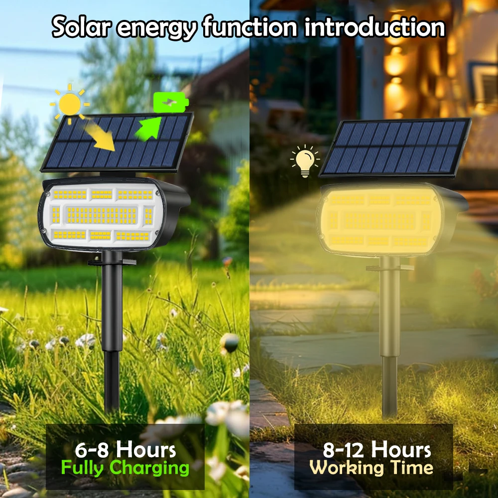 136 LED Solar Spot Landscape Lights Outdoor Waterproof Large Area Lighting Solar Spotlights Garden Pathway Driveway Walkway
