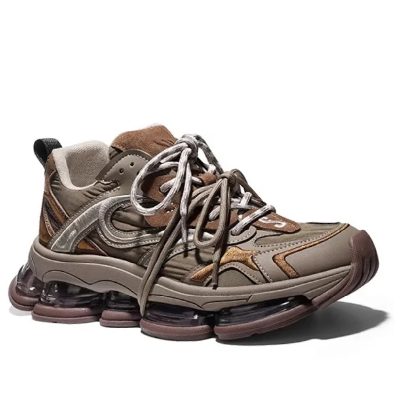 

Ретро-кроссовки унисекс в стиле «дади-шуз» из натуральной кожи, удобные, на толстой подошве, для спорта и отдыха