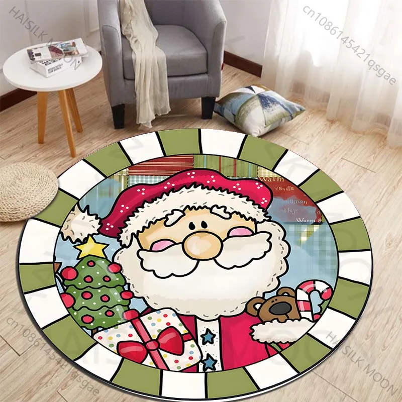 Santa Claus joyfully celebrates Christmas Printed round carpet living room sofa table carpet large pet mat soft round carpet