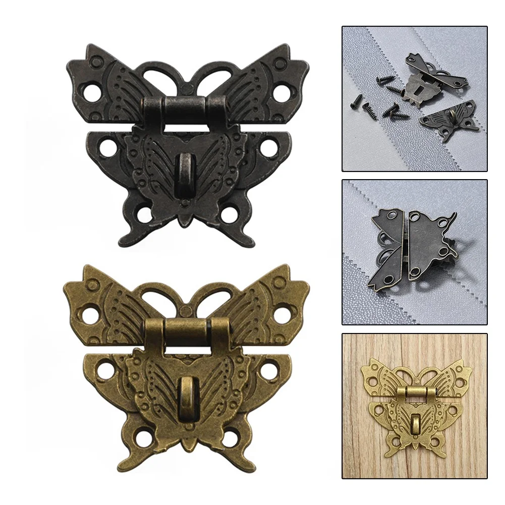 Antique Bronze Butterfly Hasp Latch, 50x43mm Zinc Alloy Decorative Lock With Screws For Jewelry Wooden Tool Boxes
