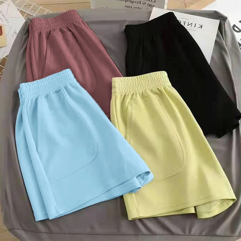 Candy Color Fashion Large Pocket High-Waisted Elasticated Waistband Casual Sports Shorts