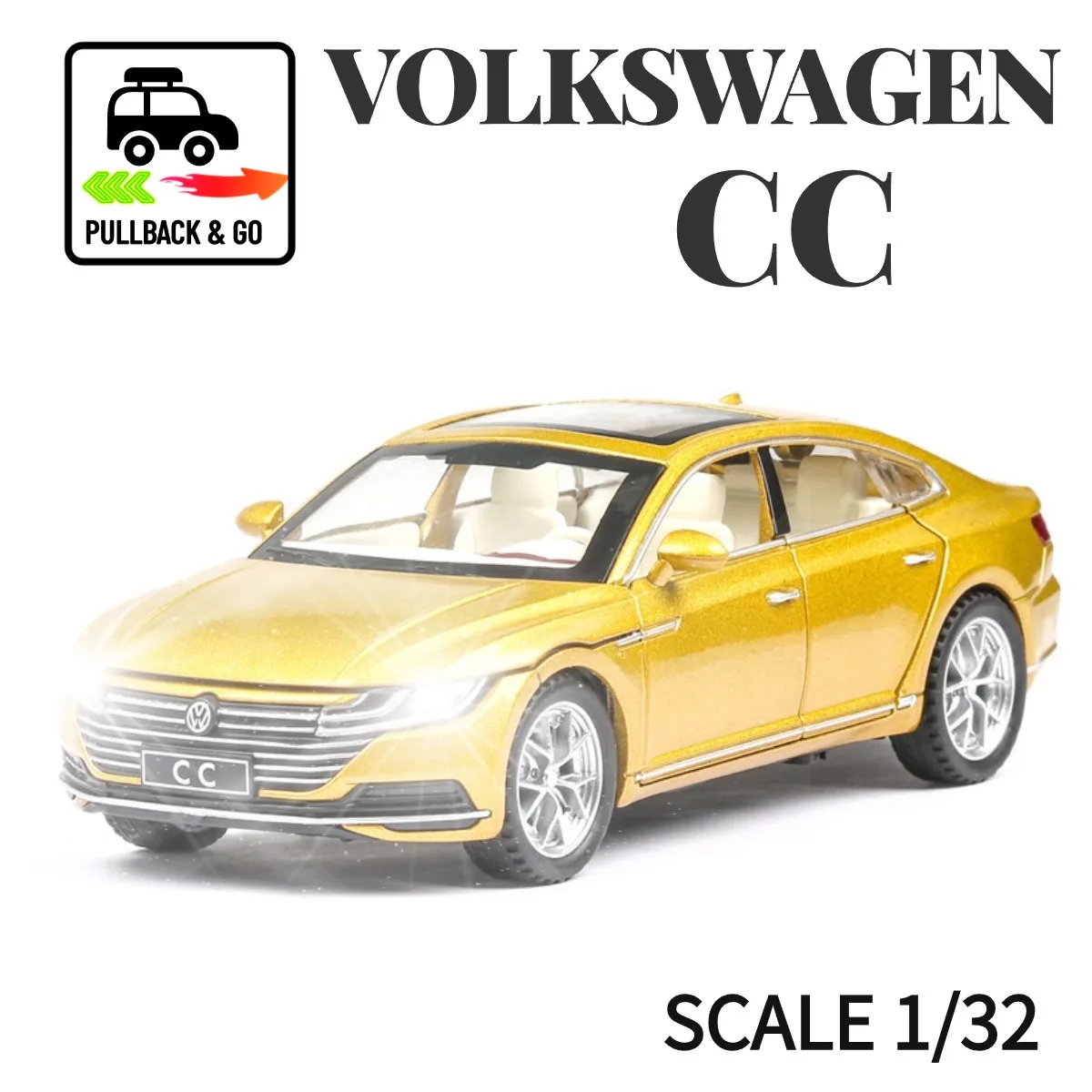 

VW CC Scale 1:32 Pullback Car Toy with Lights Engine Sound, Lamborghini Metal Diecast Car Model Gift Kid Boy Toy