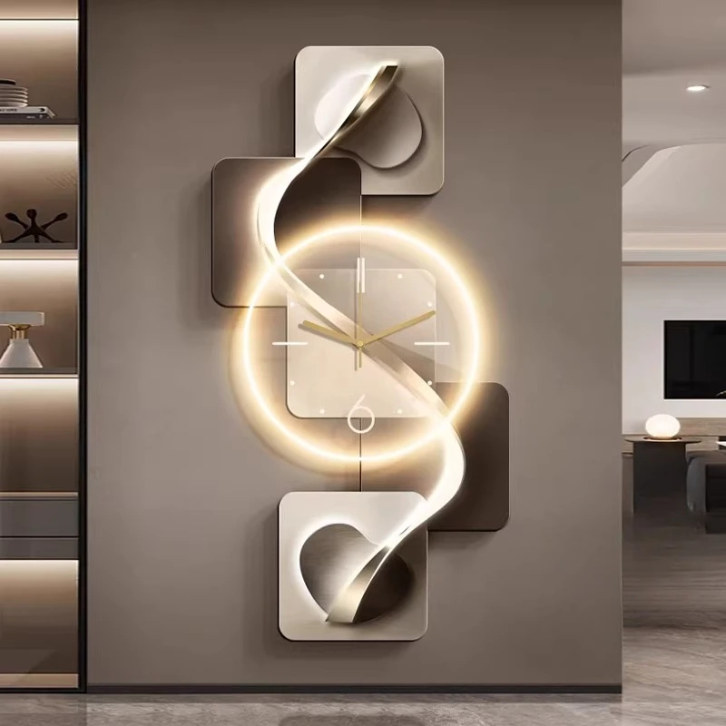 Light Luxury Entrance Hall Wall Clock Decoration Painting LED Nordic Minimalist Living Room High-end Mural In The Corridor Light