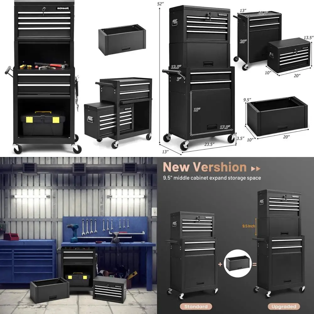 خزانة أدوات دوارة عالية التحمل مكونة من 6 أدراج مع قفل وعجلات عالمية وخطافات ومنظم قابل للفصل #1