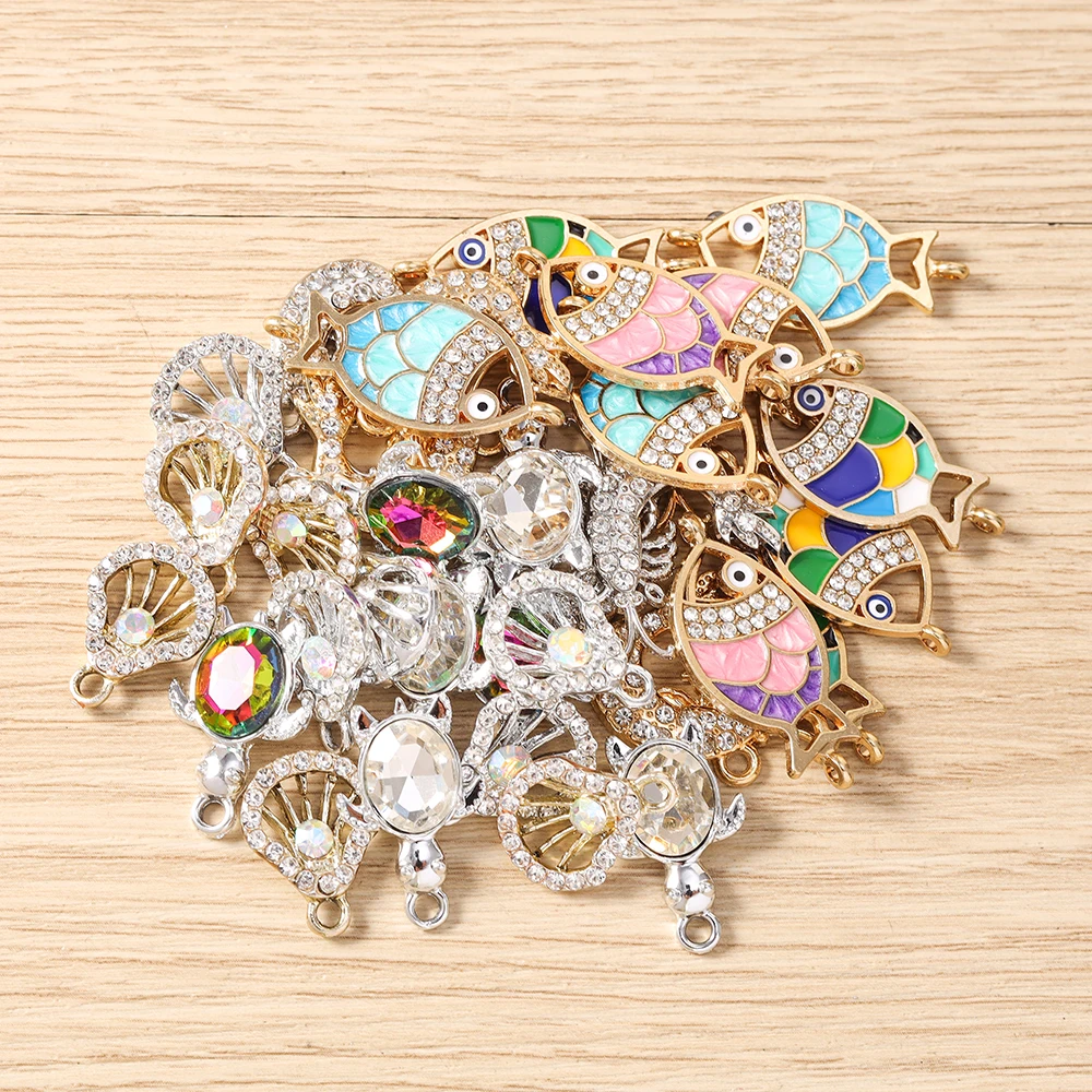 10 Stück niedliche, gemischte Kristall-Metall-Schildkröten- und Fischschalen-Anhänger für die Schmuckherstellung, Ohrhänger, Halsketten, DIY-Bastelarbeiten und Accessoires – Detail 4