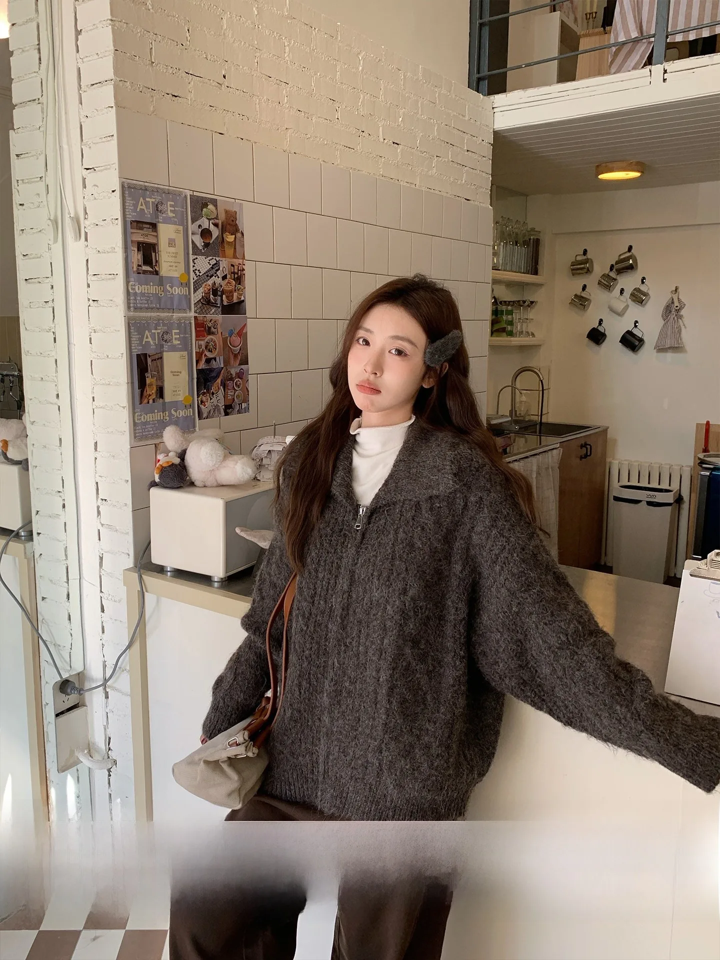 

Morning Bloom Vintage Knitted Open Cardigan Women's Loose Style Autumn Winter Lazy Fashion Thickened Sweater Jacket