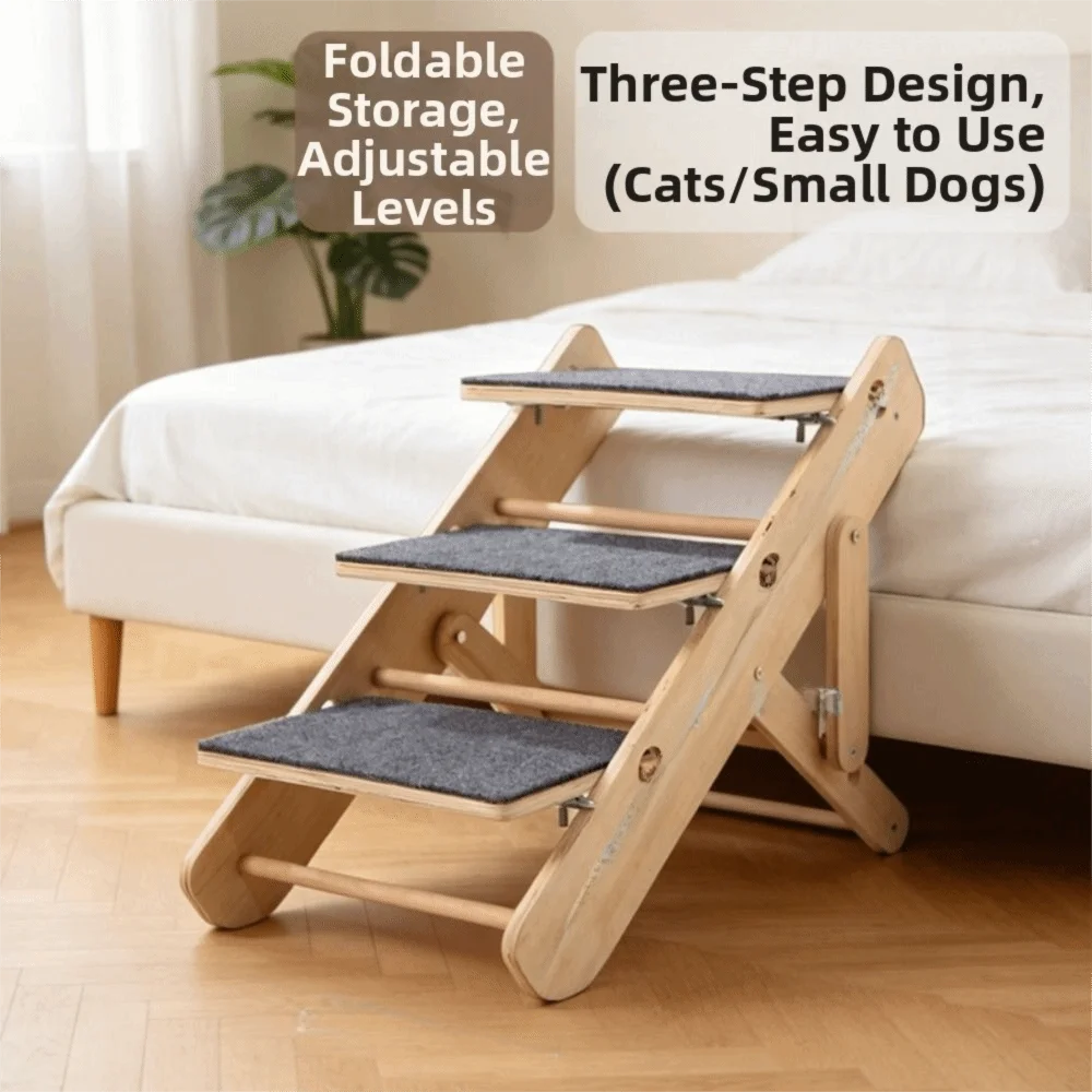 Multi-Purpose Adjustable Pet Stairs 3/4 Steps Solid Wood Dog Ramp Space Saving Non Slip Climbing Aid For Dogs