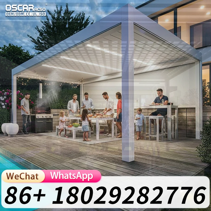 Outdoor Aluminum Pergola Bioclimatic Garden Building Patio Powder Coated Metal Frame Screen Optional Furniture Backyard Gazebo C