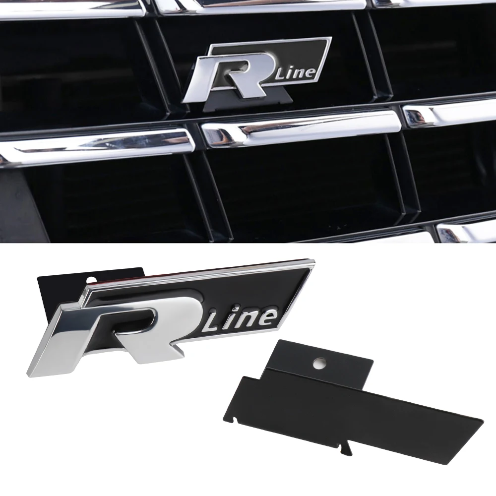 1pcs Metal R Rline Emblem Car Front Grille Trunk Bumper Sticker for Volkswagen VW R Line R32 Touareg Passat Polo 4 Motion MTM