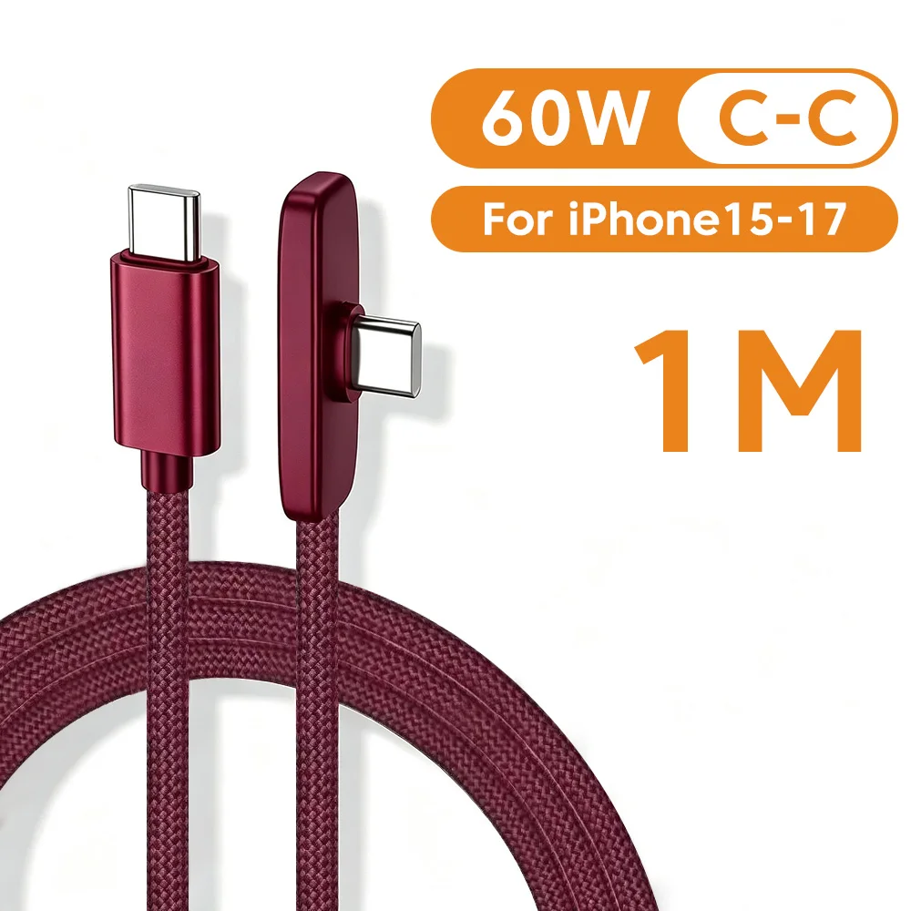 90 °   Elbow Mobiele Telefoon Datakabel 60W/100W Snelladen USB C naar Type C Kabel voor Samsung Xiaomi Oneplus USB Type C Kabel
