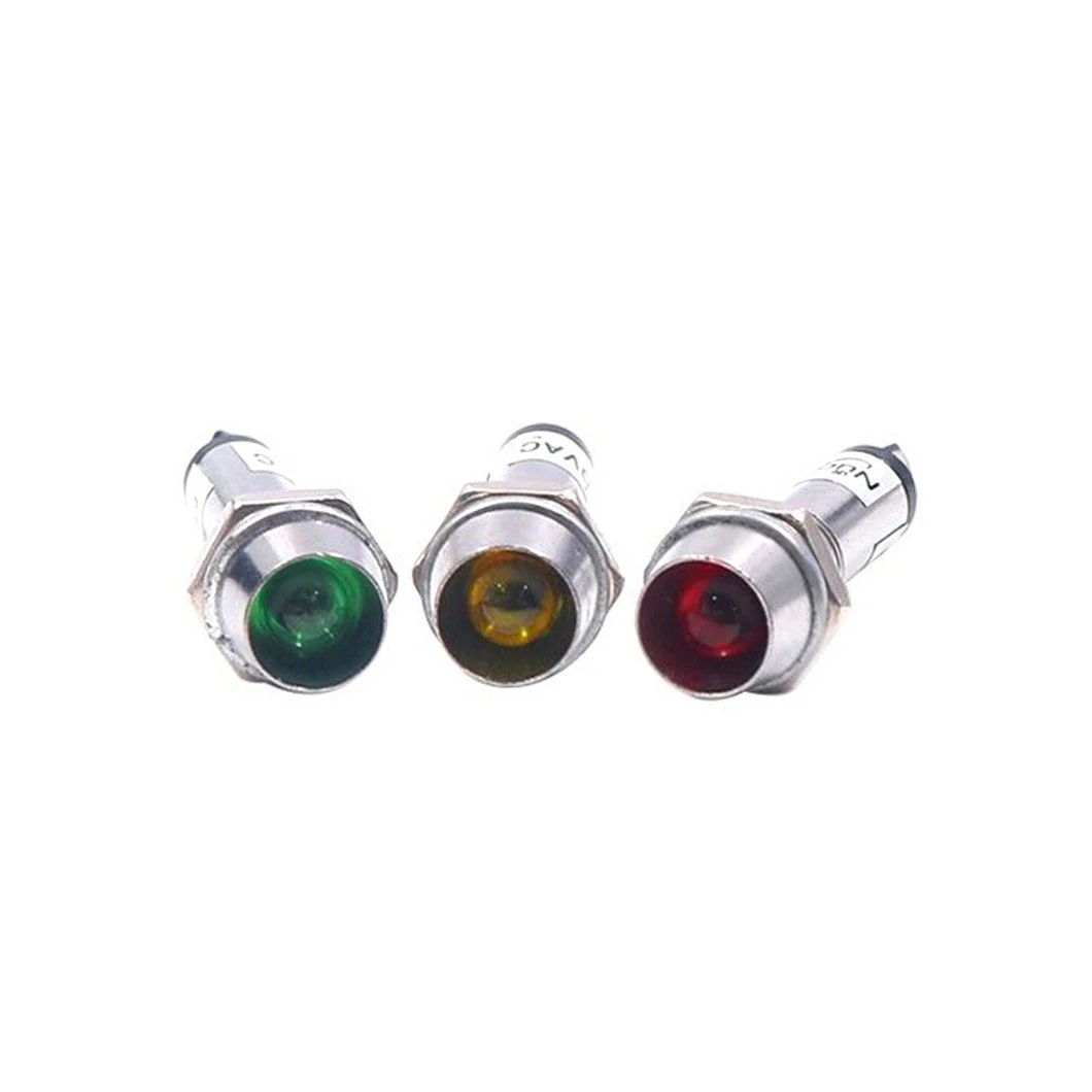 10PCS/Lot XD8 8MM Mini Indistrial Light Metal Signal Pilot Light Pure Color LED High Brightness Pilot Lamp AC12/24/220V