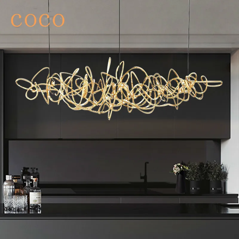 

Modern Minimalist Light Luxury LED Dining Room Chandelier Decorated Nordic Table Lamp Simple Wrought Iron Bar Tree Chandelier