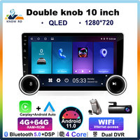 KNOWRO 2Din 10” QLED Android 11 Car Universal Multimedia Player with Android Auto GPS Navigation Carplay BT Double Knob
