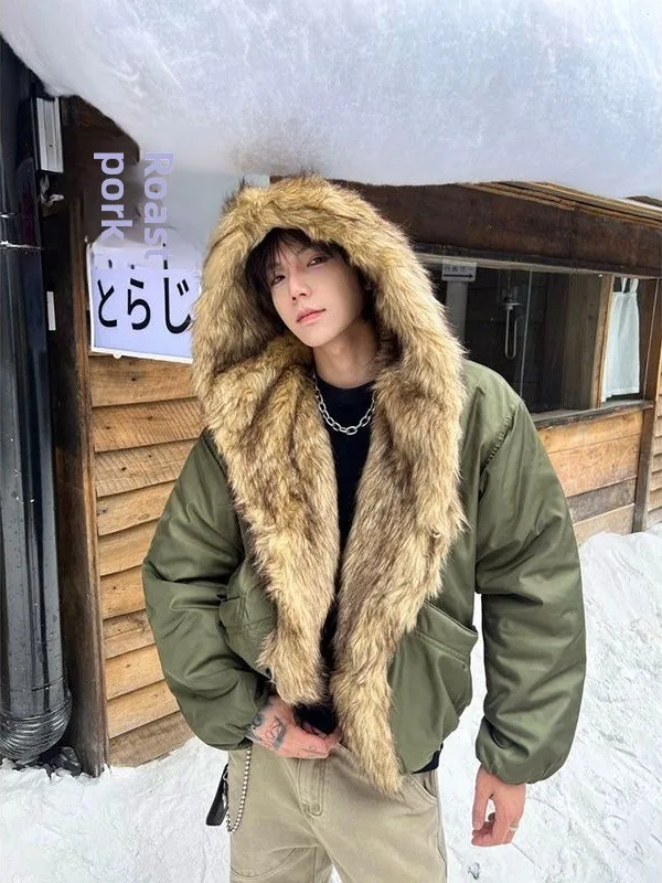 

Мужская зимняя куртка-парка из утепленного хлопка с капюшоном, с меховым воротником, повседневная, теплая, молодежная, свободного кроя