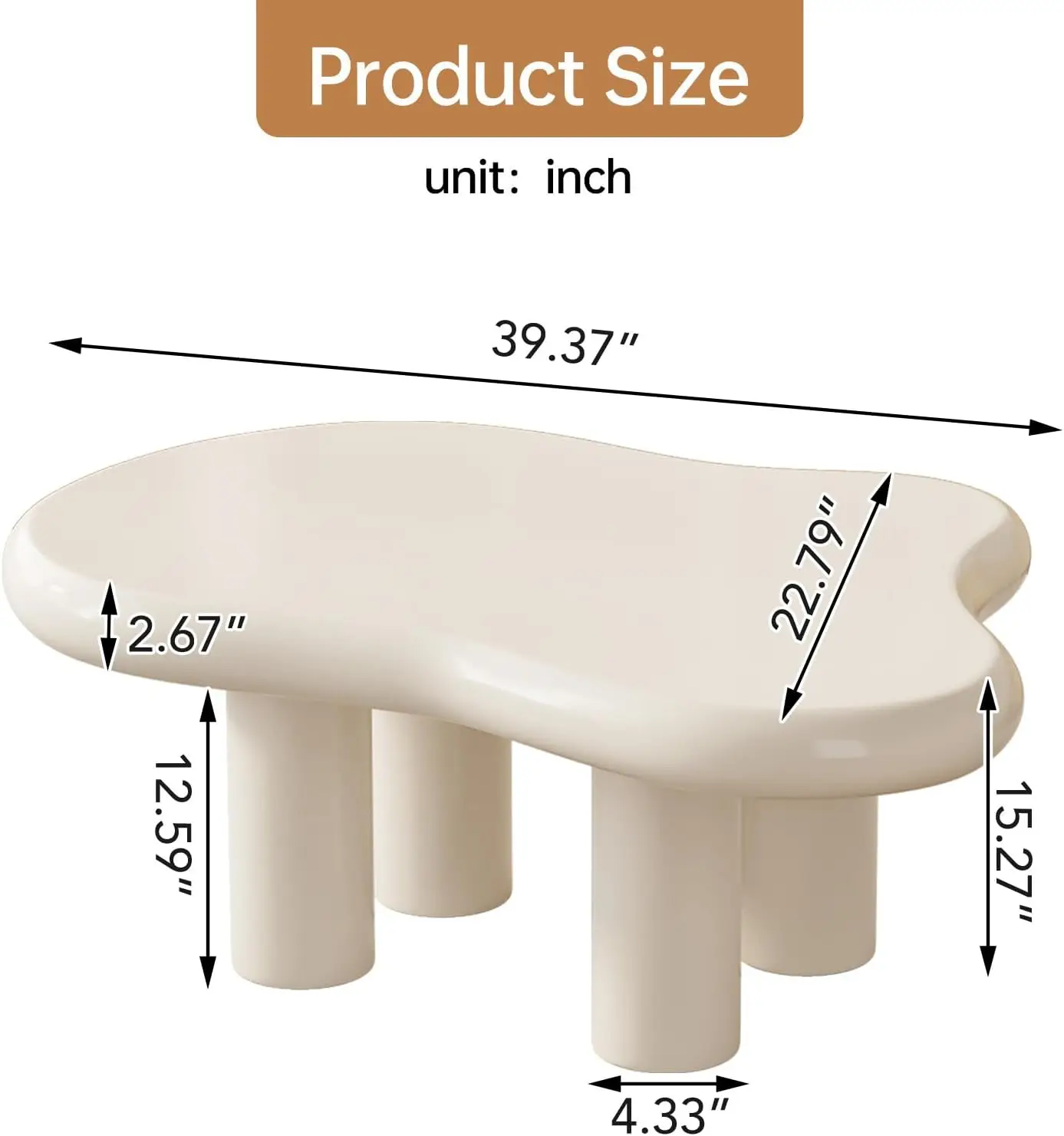 Small White Coffee Table, Round Edge,2.67