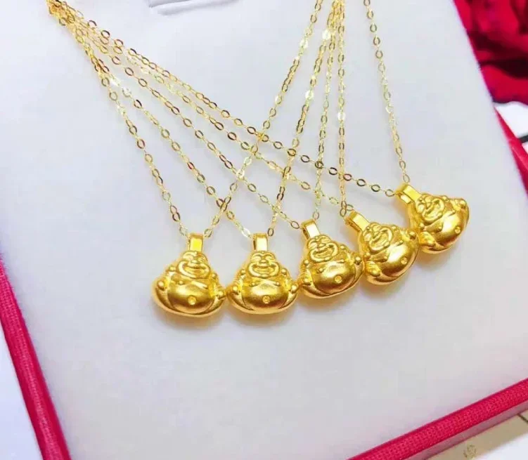 Colgante de Buda de oro puro de 24 quilates, dijes de oro duro 3d, accesorios de joyería