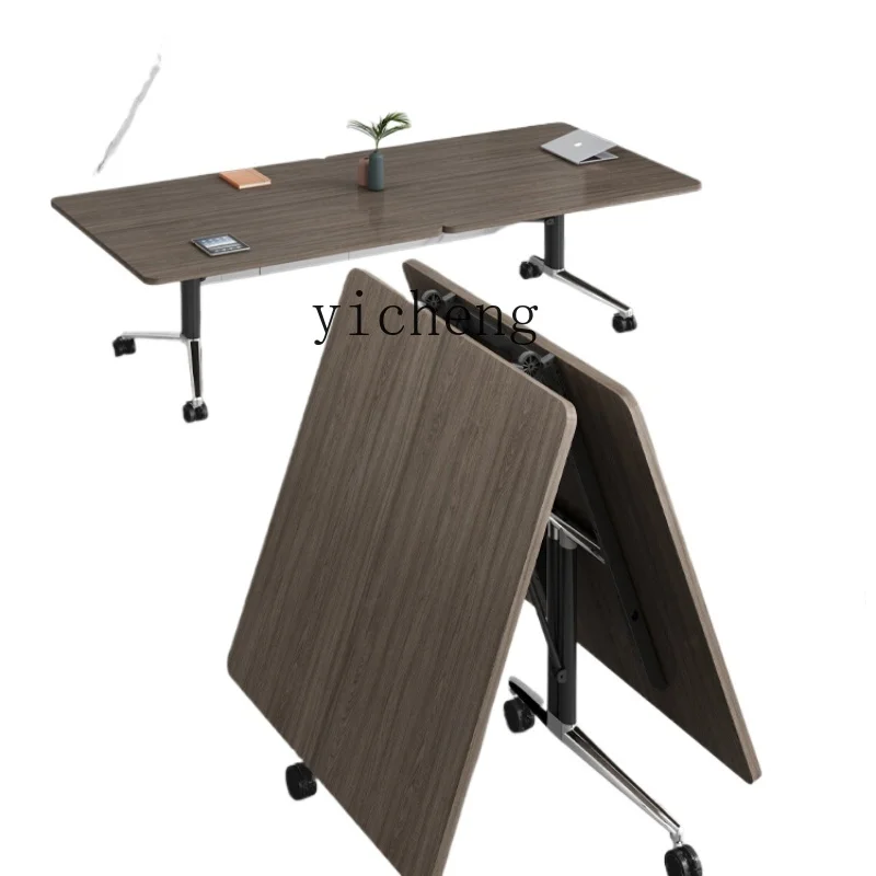 

ZK Folding Conference Table Household Dining Table Movable Spinning Telescopic Multifunctional Folding Desk Living Room