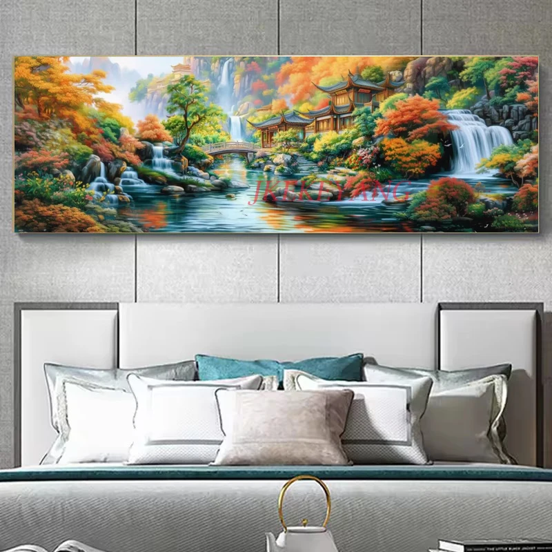 

Большой размер 5D DIY алмазная живопись павильон река гора картина Алмазная вышивка картина DIY мозаика подарок домашний декор