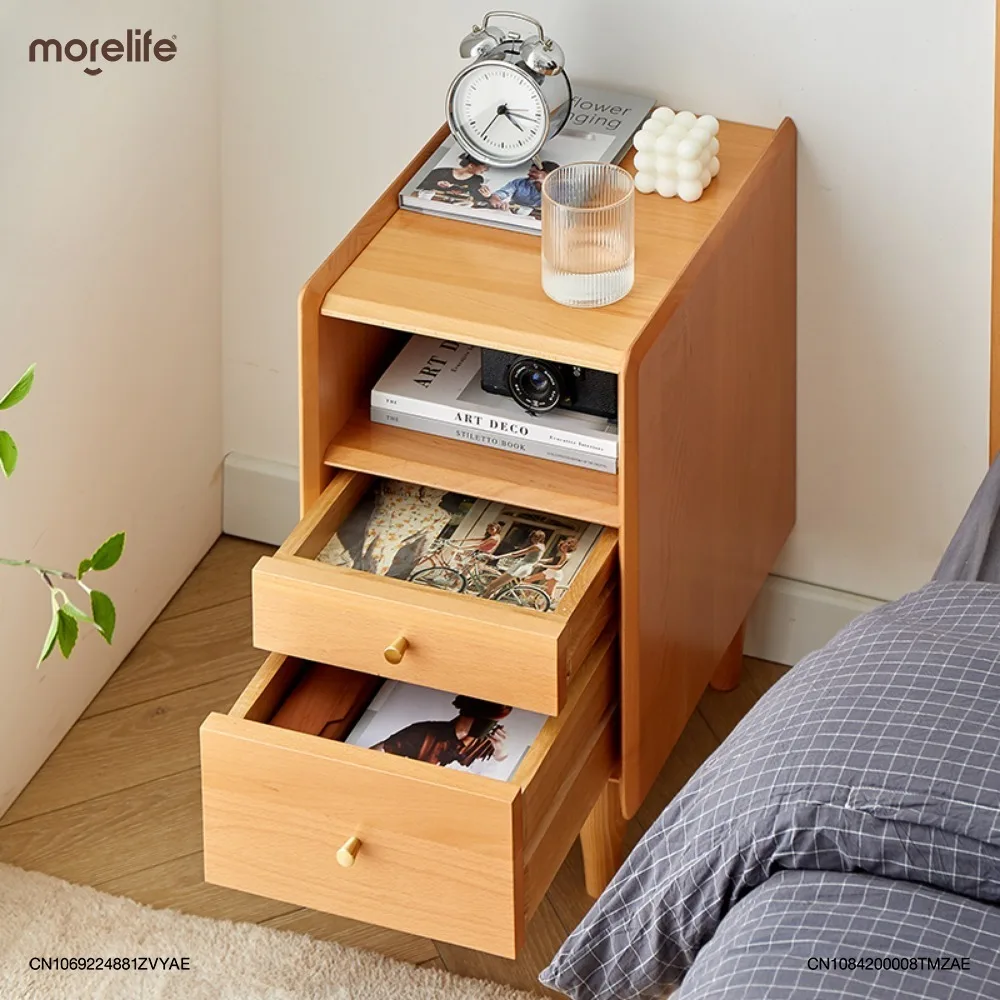 Solid Wood Ultra Narrow Bedside Cabinet Modern Minimalist Bedroom Small Nightstand Nordic Simple Storage Cabinet Furniture F01+