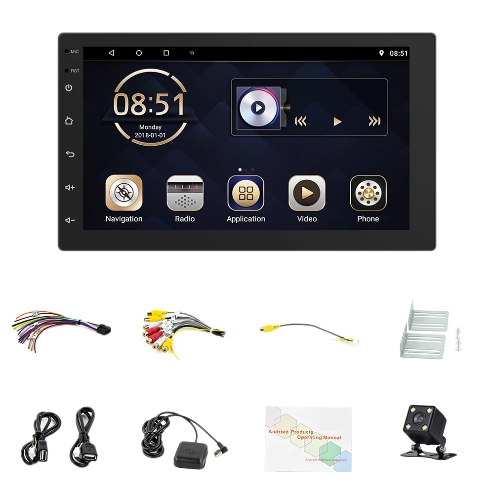 

7Inch WIFI Car Stereo Android 9.0 MP5 Player Support GPS OBD 3 Screen Simultaneous Video Player with 4 LED Rear Camera