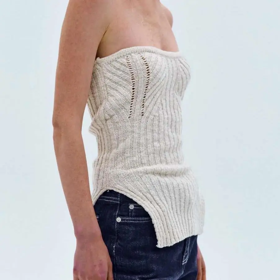 

Сексуальный вязаный топ с открытыми плечами, женский модный тренд, летнее новое поступление, топ-труба с высоким разрезом, бальный трикотаж