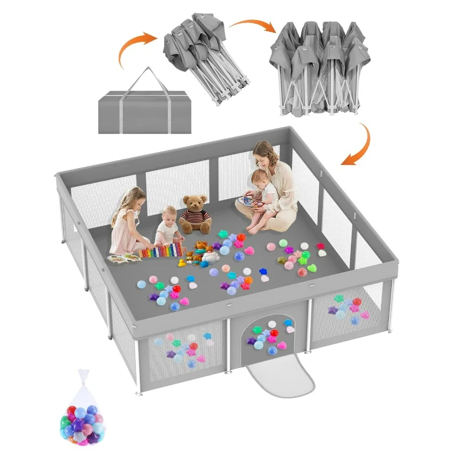 Cercadinho dobrável para bebês, 71x71, playard para bebês e crianças, cerca portátil de segurança para crianças, leve, sem instalação, ou interno