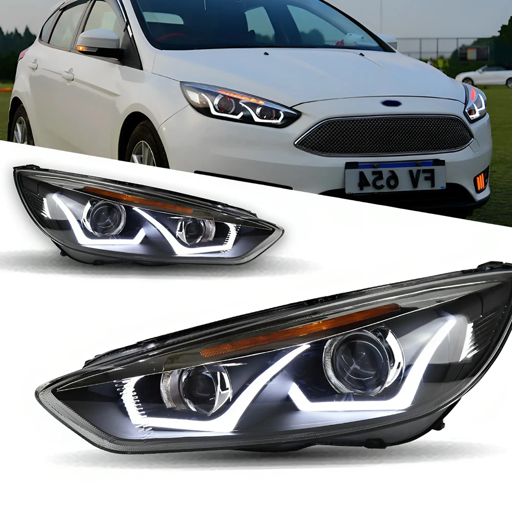 

Автомобильные фары для Ford Focus, светодиодные фары 2015-2018, фара DRL, сигнал Hid, опция, линза проектора «ангельский глаз»