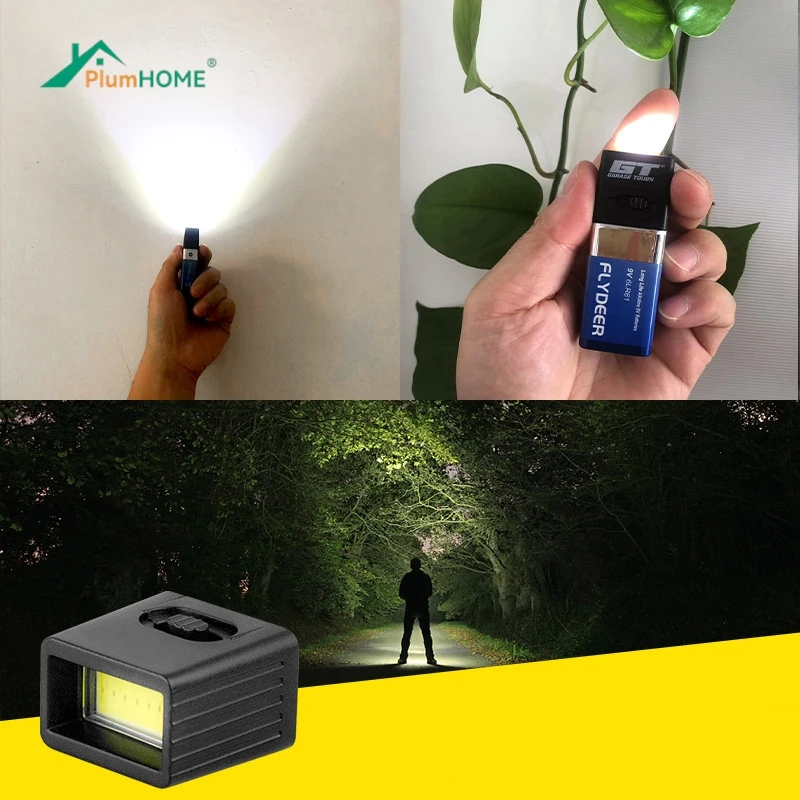 9V Battery Flashlight 9V Mini LED Key Light 6F22 Battery COB Outdoor Lighting Work Light Battery Not Included