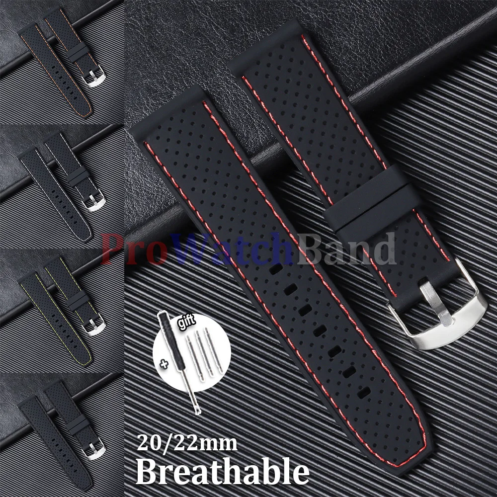 

Soft Silicone Rubber Watch Strap 20mm 22mm Men Women Sport Waterproof Breathable Wrist Band Bracelet Black for Seiko for Omega