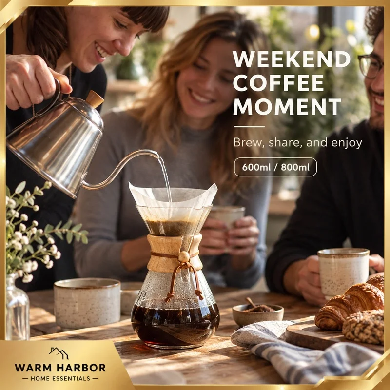 Chemex Style Glass Pour Over Coffee Maker Carafe With Filter Paper Elegant Drip Brewer For Home Cafe Commercial Camping Use