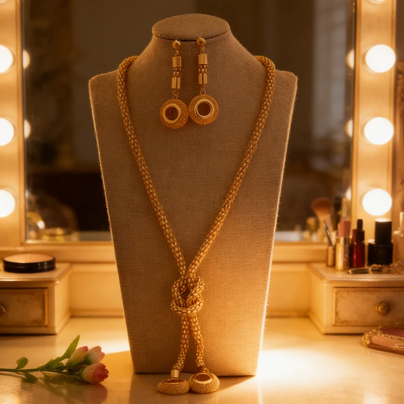 New Ethiopian Dubai Gold Color jewelry Sets Wedding Women Necklaces Earrings  Jewelry Sets Eritrean Big tassel Jewelry Gifts