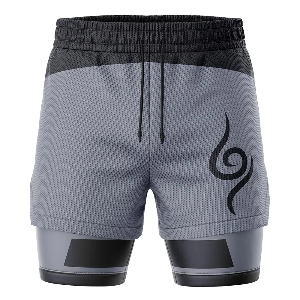 Naruto Shippuden Kakashi Anbu Anime Double Layer 2-in-1 Athletic Shorts Family Unisex Breathable Quick-drying Gym Fitness Shorts