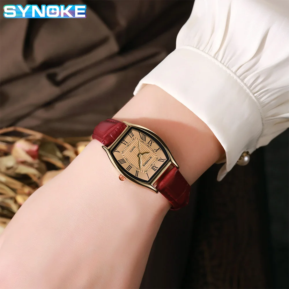 SYNOKE Quartz Women Retro Classic Wine Barrel Watches Female Elegant Wristwatch Casual Ladies Clock Relogio Feminino