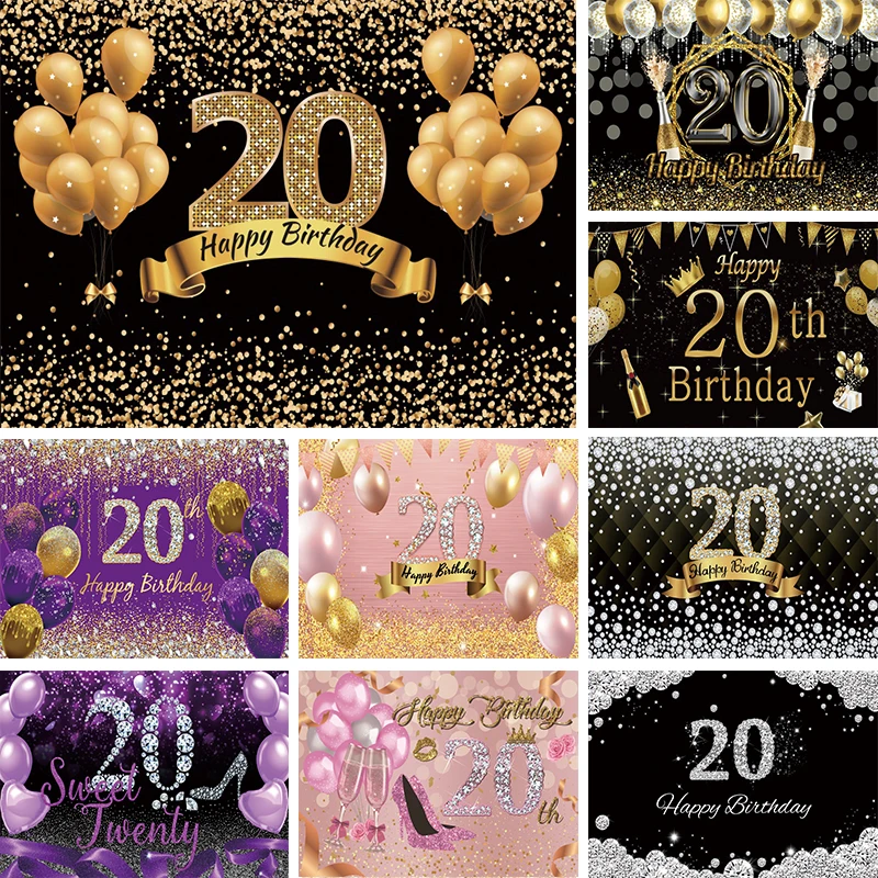 

20 Years Birthday Backdrop Pink 20th Party Decoration Banner for Women Men Twenty Photoshoot Booth Photo Background Photography