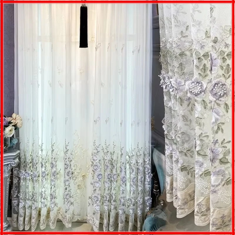 

European Embossed Rose Embroidered Tulle Luxury Curtains for Living Room Bedroom Dining Balcony Sheer Nordic Elegant Blackout