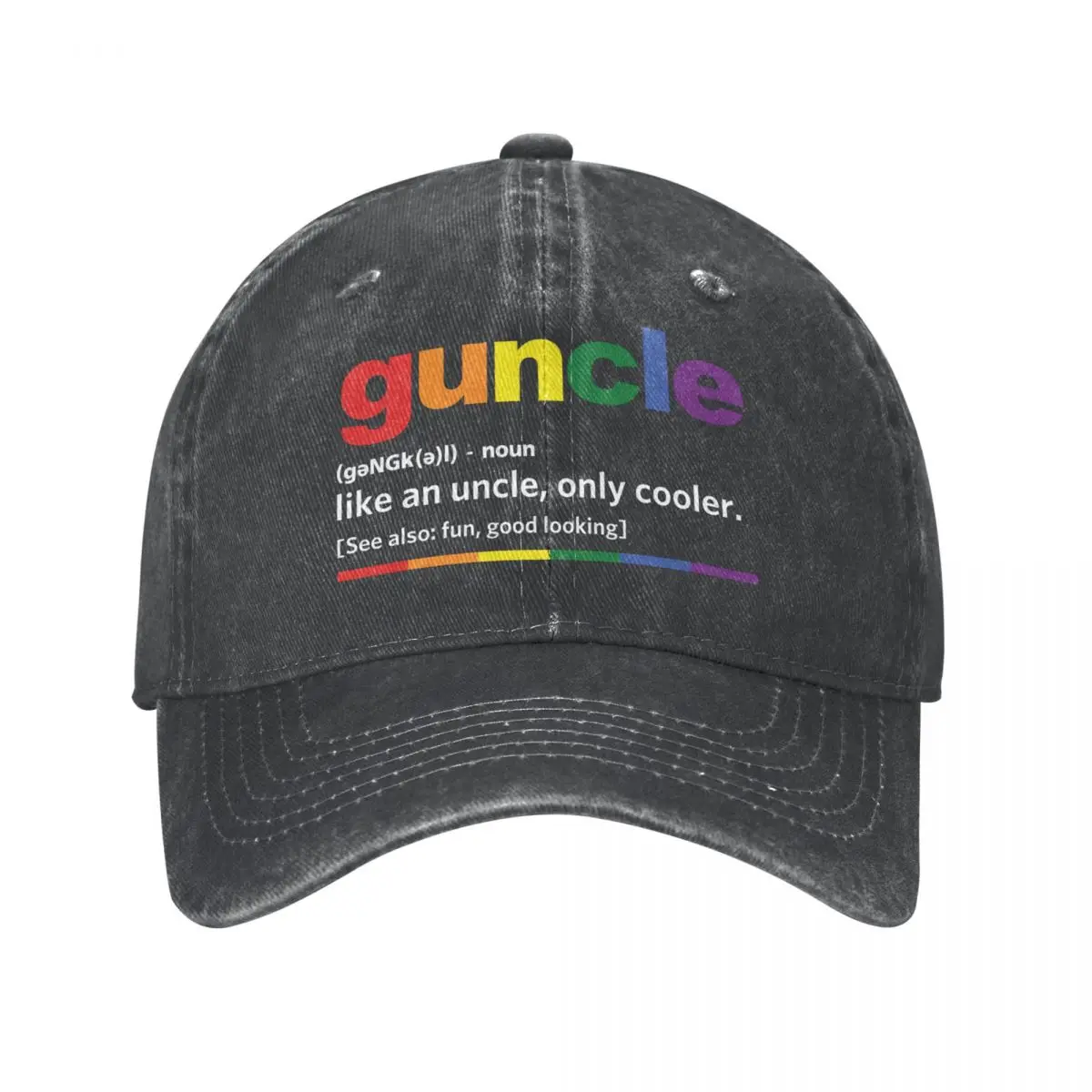 

Vintage Guncle Definition Baseball Caps Men Distressed Denim Headwear Rainbow Pride Gift for Gay Uncle Adjustable Fit Hats Cap