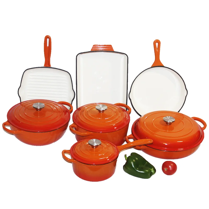 Cazuela antiadherente esmaltada de cocina, juego de 7 piezas de color moderno, sartén de inducción de hierro fundido, cacerola, utensilios de cocina