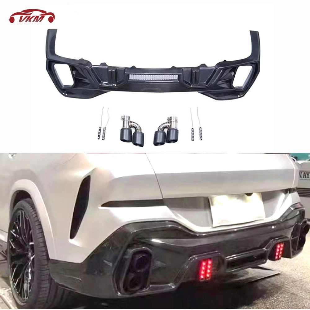 Diffuseur de pare-chocs arrière de voiture en Fiber de carbone, pour BMW X6 G06 M Sport 2020 – 2023, séparateur de becquet, lèvre arrière de Style L, embouts d'échappement