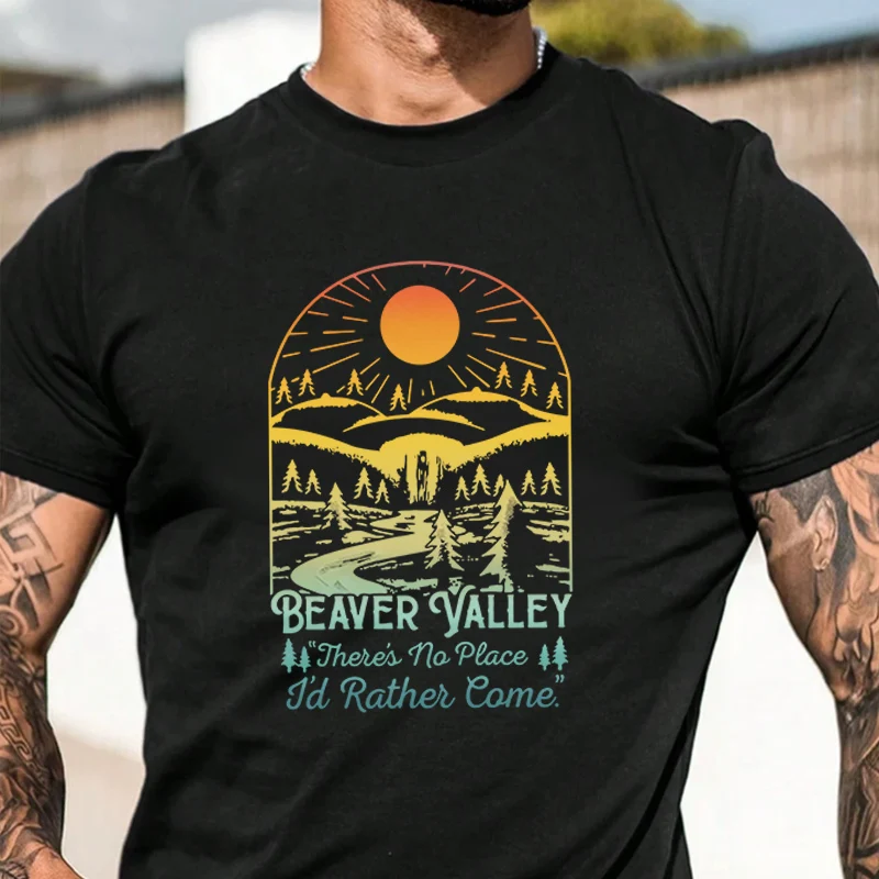 

Summer Black 'BEAVER VALLEY' Graphic T-Shirt Men Women Loose Breathable Quick Drying Suit Short Sleeved Sports Tops