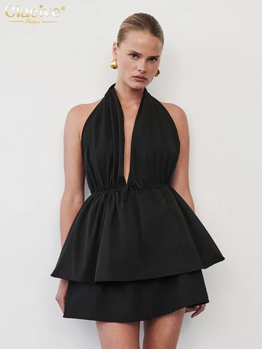 

Clacive Summer Loose Black Cotton Women's Two Pieces Set 2026 Sexy Sleeveless Tank Top With High Waist Mini Skirt Set Female