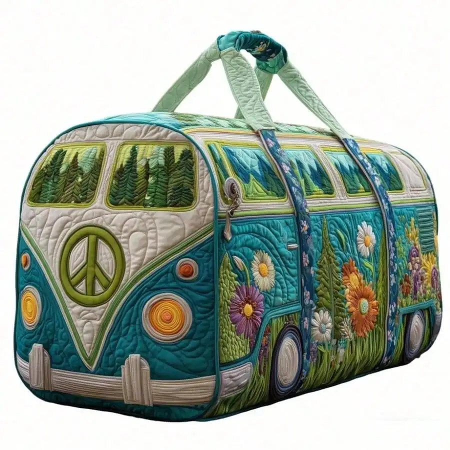Large Canvas Camping Overnight Travel Bag, Hippie Journey Quilted Duffel Bag, Stylish Women's Large Capacity Weekend Bag, Overnight Luggage Bag Gym Tote