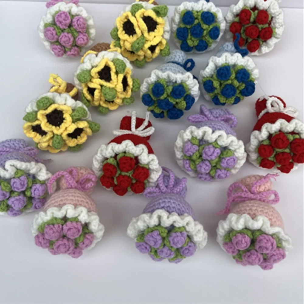 Creative DIY Crochet Flower Sunflower Wool Artificial Flowers Hand-Knitted Fake Flower Pendant Valentine's Day