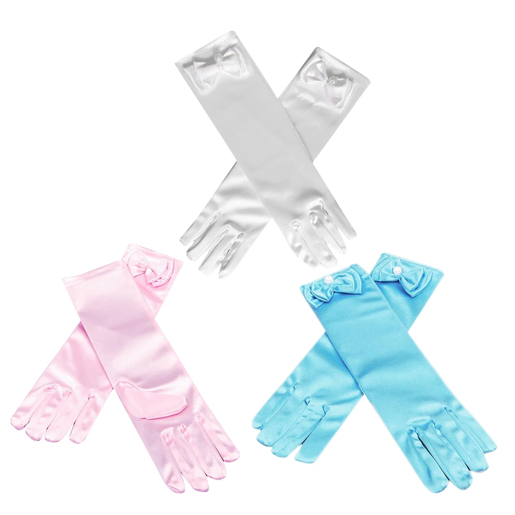

3 Pairs Long Tube Gloves Satin Material Durable Kids Party Accessories Wedding Flower Girl Ballet Dance