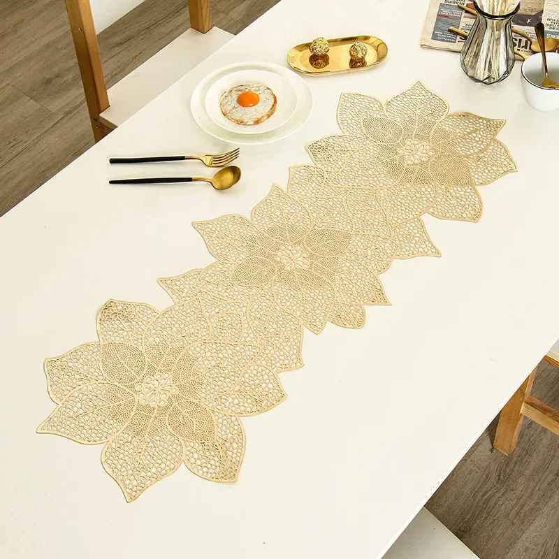 PVC table flag long solid color bronzing table flag linen creative irregular flower Nordic light luxury decoration 2024