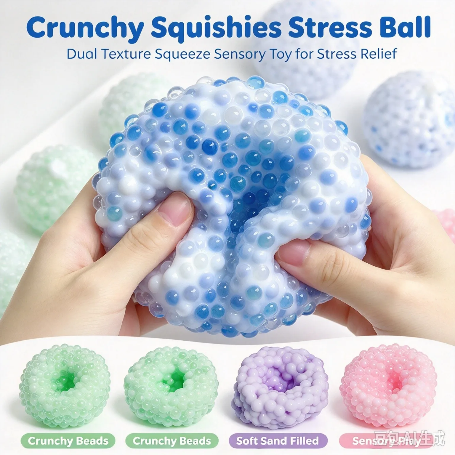 Crunchy Squishies Stress Ball Squishy Sand Filled Crunchy Stress Relief Ball Dual Texture Squeeze Sensory Squishies Present Toy