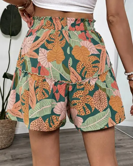 Tropical Plant Vacation Printed Pants 2025 Summer New Elastic Shorts Wide Leg Women's Pants